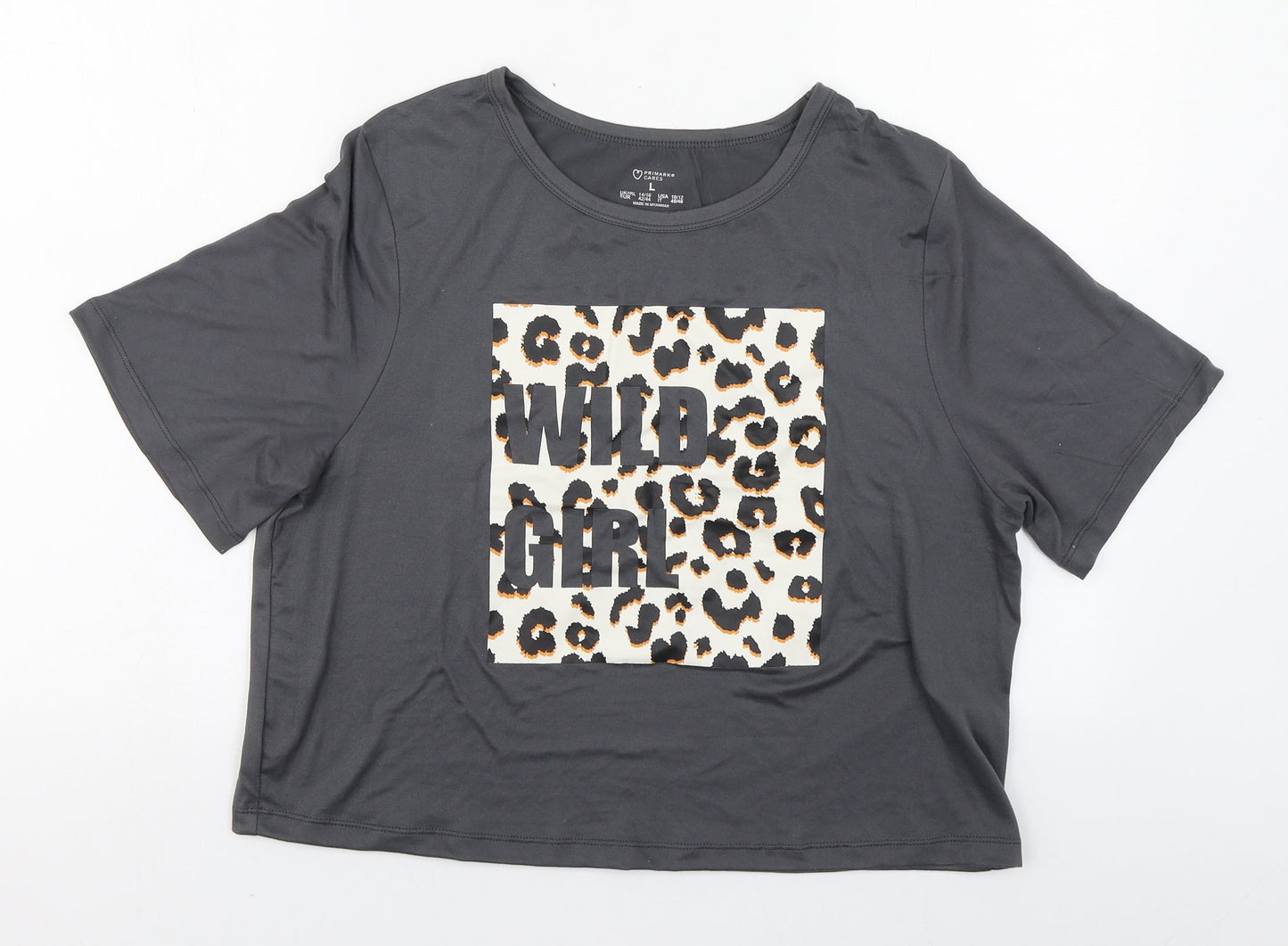 Primark Womens Grey  Cotton Basic T-Shirt Size L Boat Neck