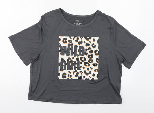 Primark Womens Grey  Cotton Basic T-Shirt Size L Boat Neck