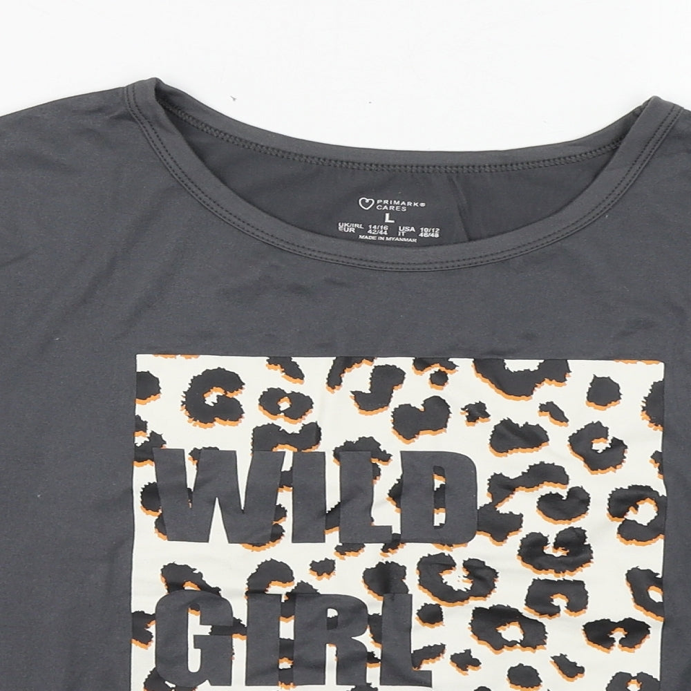 Primark Womens Grey  Cotton Basic T-Shirt Size L Boat Neck