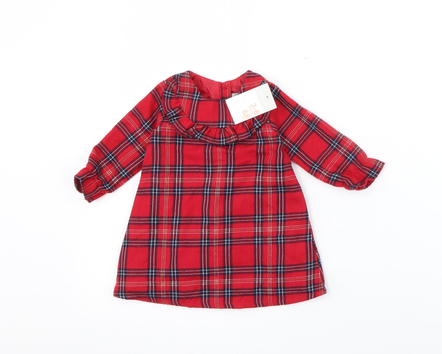 Primark Girls Red Plaid Polyester Fit & Flare  Size 3-6 Months  Round Neck