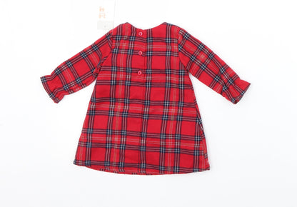 Primark Girls Red Plaid Polyester Fit & Flare  Size 3-6 Months  Round Neck
