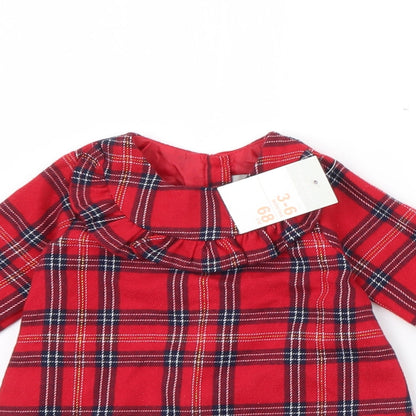 Primark Girls Red Plaid Polyester Fit & Flare  Size 3-6 Months  Round Neck