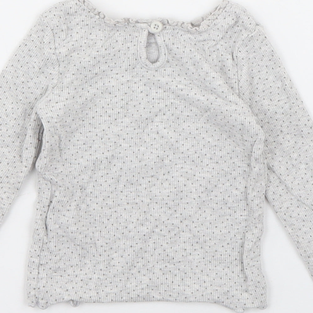 Dunnes Girls Grey Polka Dot Cotton Pullover Jumper Size 6-9 Months