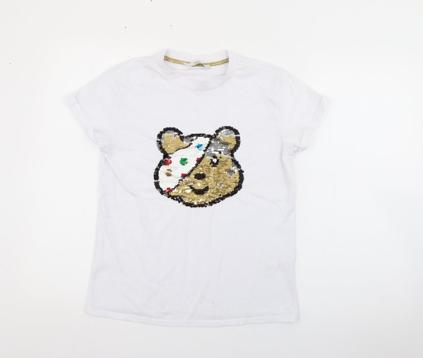 George Womens White  Cotton Basic T-Shirt Size XS Crew Neck - Pudsey