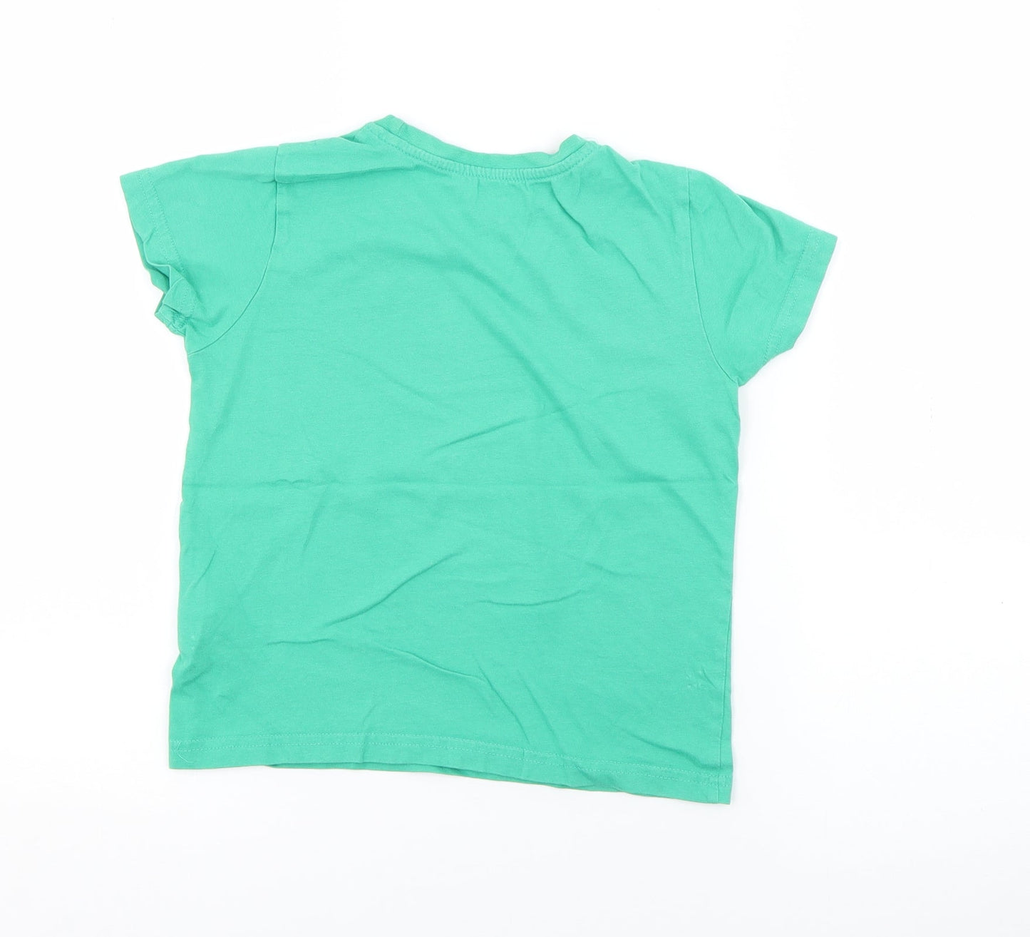 Primark Boys Green  Cotton Basic T-Shirt Size 5-6 Years Crew Neck
