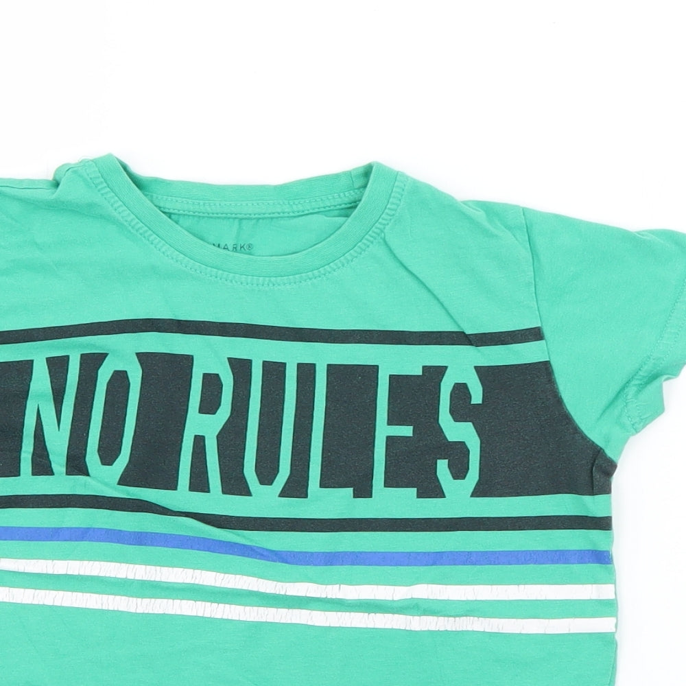 Primark Boys Green  Cotton Basic T-Shirt Size 5-6 Years Crew Neck