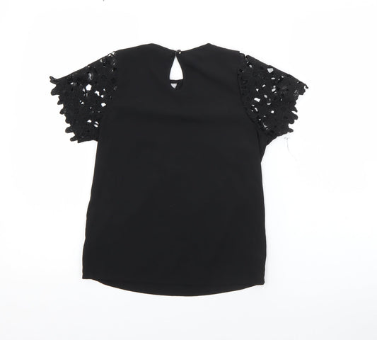 Young Dimension Girls Black  Polyester Basic Blouse Size 9-10 Years Round Neck Button