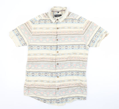 Mens UK Size S Twisted Soul Beige  Button-Up Short Sleeve Casual Shirt