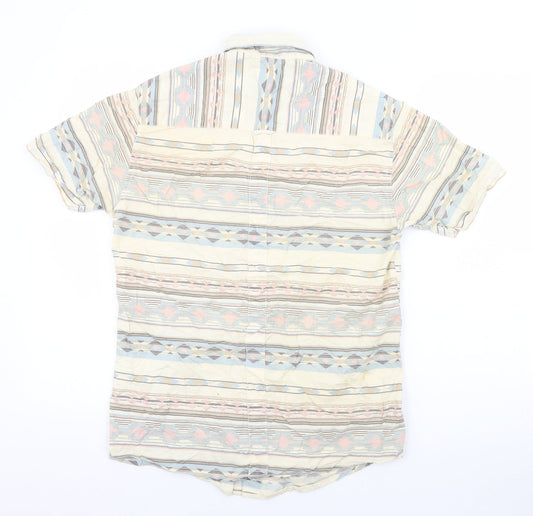 Twisted Soul Mens Beige Geometric Cotton  Button-Up Size S Collared Button