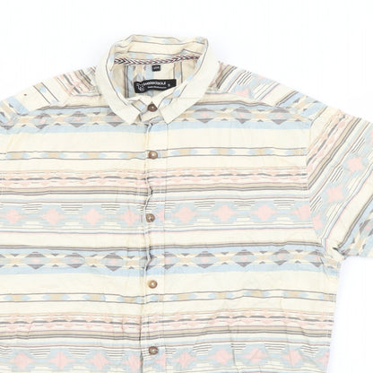Mens UK Size S Twisted Soul Beige  Button-Up Short Sleeve Casual Shirt