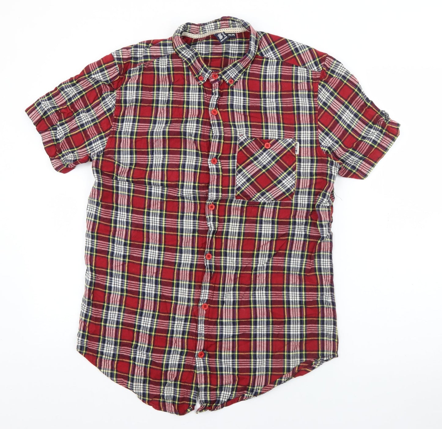 Soul Star Mens Red Plaid Cotton  Button-Up Size M Collared Button