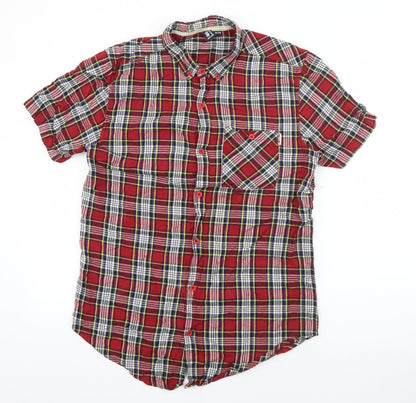 Soul Star Mens Red Plaid Cotton  Button-Up Size M Collared Button