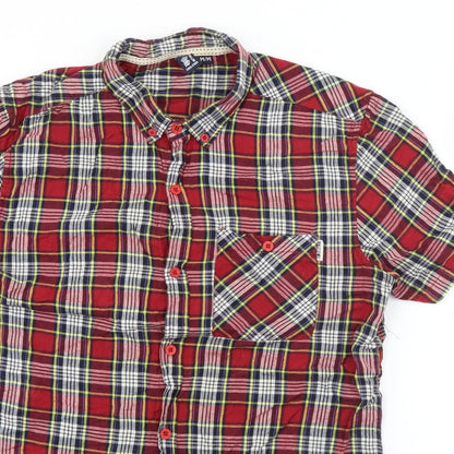 Soul Star Mens Red Plaid Cotton  Button-Up Size M Collared Button