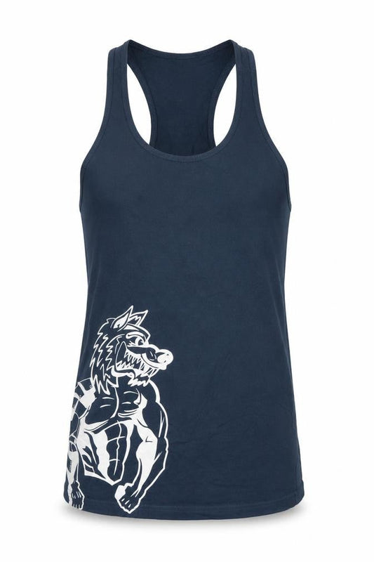 Front view of Wolf and Armour men’s blue cotton camisole tank, size L, scoop neck