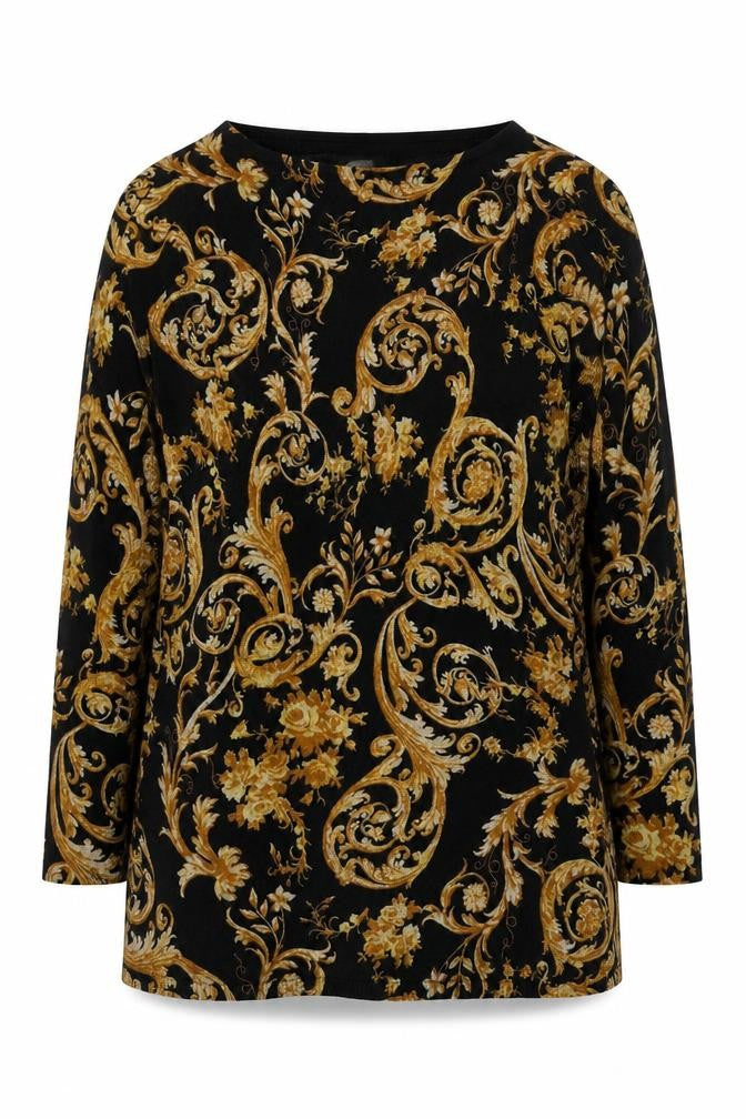 Front view of Marks & Spencer women’s black round neck geometric acrylic jumper, size UK 12