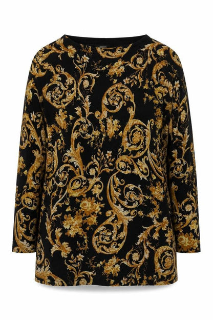 Front view of Marks & Spencer women’s black round neck geometric acrylic jumper, size UK 12