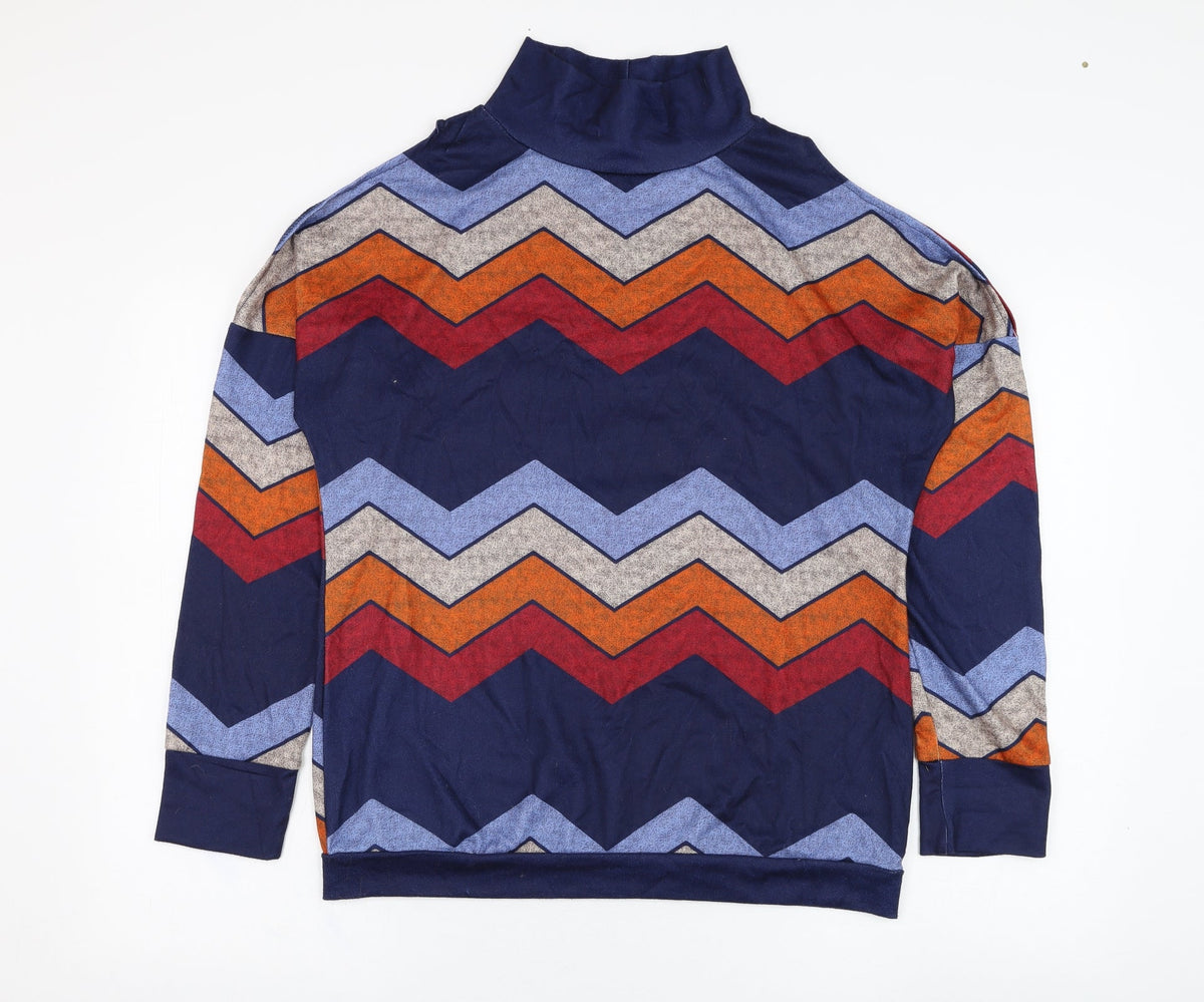 Additional front view of women’s blue striped cotton pullover sweatshirt, size L, pullover