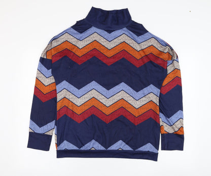 Additional front view of women’s blue striped cotton pullover sweatshirt, size L, pullover