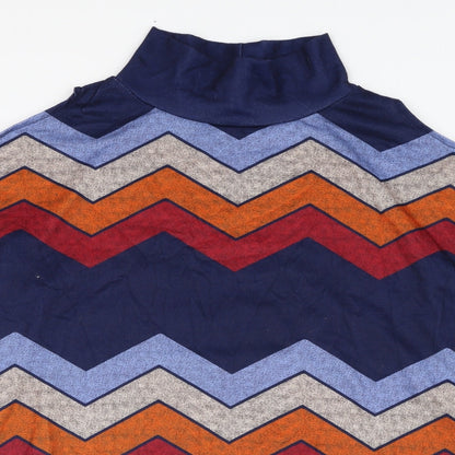 Close-up detail of women’s blue striped cotton pullover sweatshirt, size L, pullover
