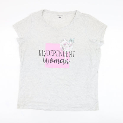 F&F Womens Grey  Cotton Basic T-Shirt Size 12 Round Neck - Slogan