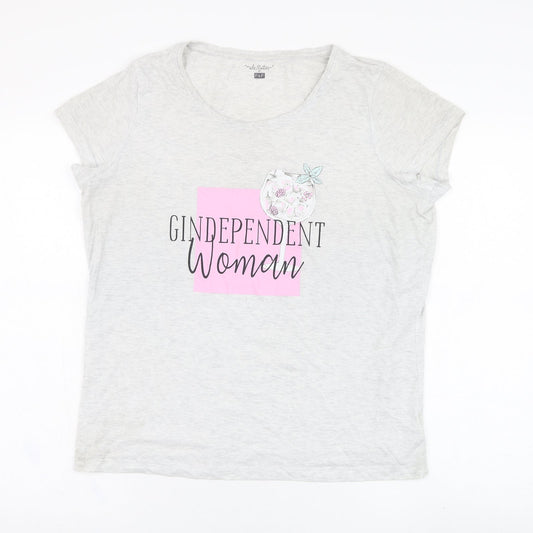 F&F Womens Grey  Cotton Basic T-Shirt Size 12 Round Neck - Slogan