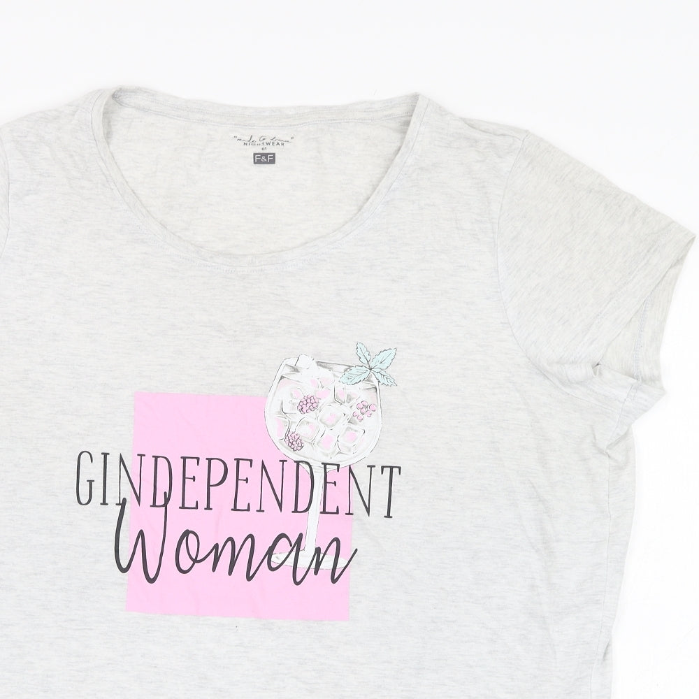 F&F Womens Grey  Cotton Basic T-Shirt Size 12 Round Neck - Slogan