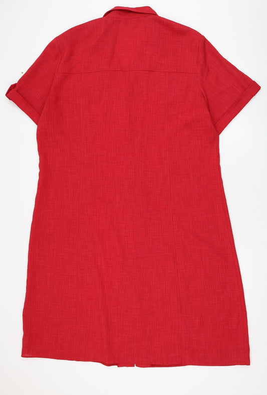 Bonmarché Womens Red  Polyester Shirt Dress  Size 2  Collared Button