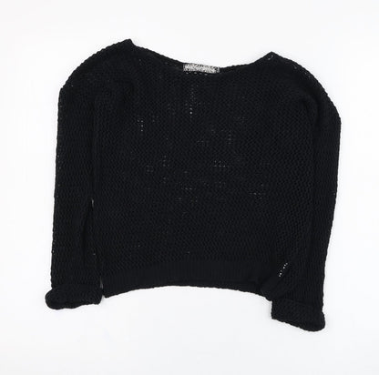 Miss Gorgeous Womens Black Round Neck  Cotton Pullover Jumper Size S