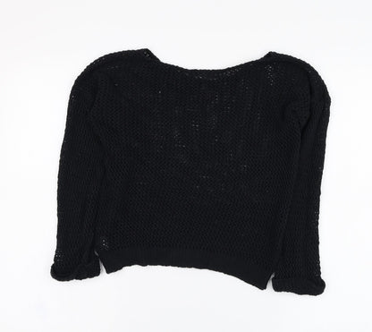Miss Gorgeous Womens Black Round Neck  Cotton Pullover Jumper Size S