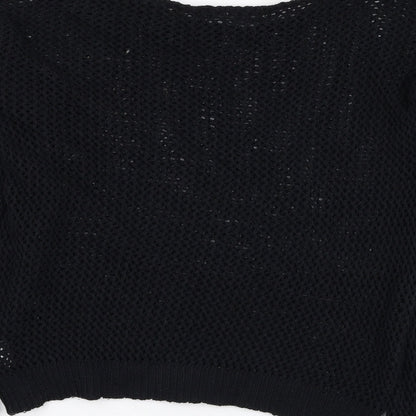 Miss Gorgeous Womens Black Round Neck  Cotton Pullover Jumper Size S