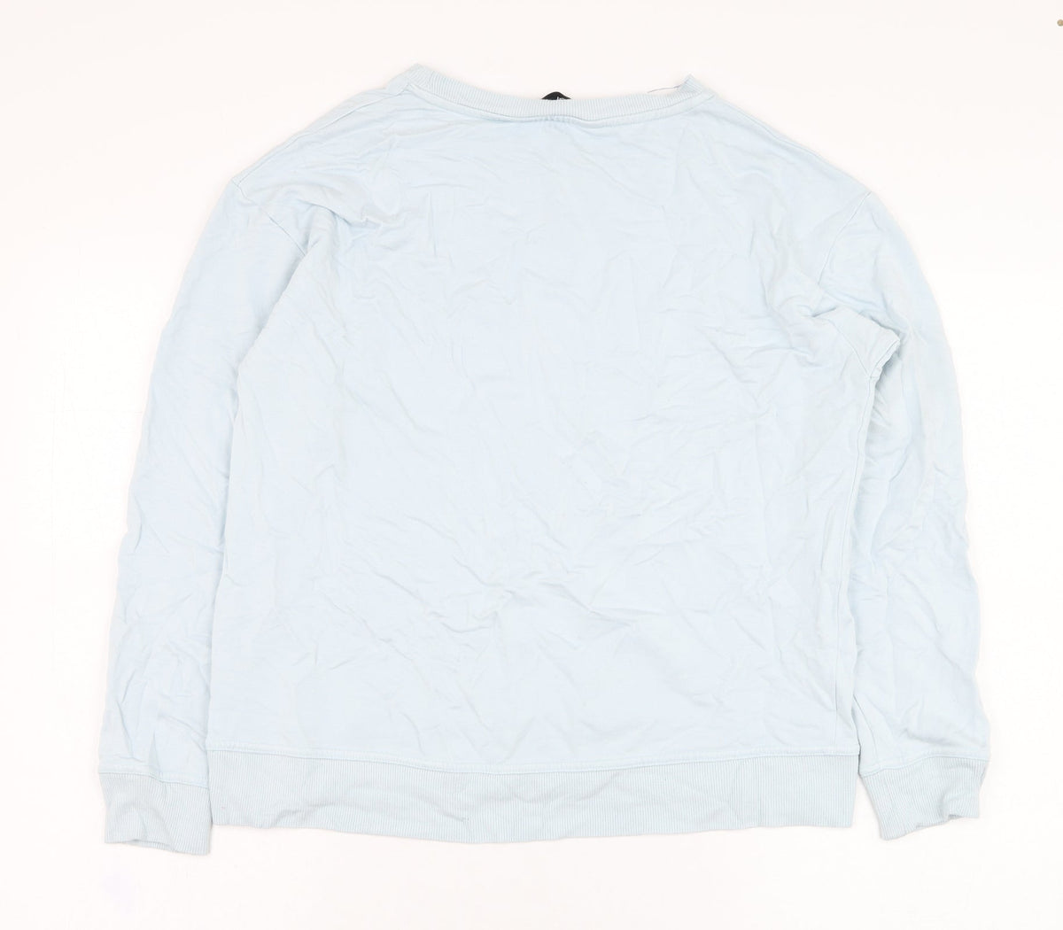 Back view of F&F women’s blue viscose pullover sweatshirt, size UK 10, pullover