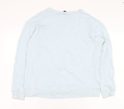 Back view of F&F women’s blue viscose pullover sweatshirt, size UK 10, pullover
