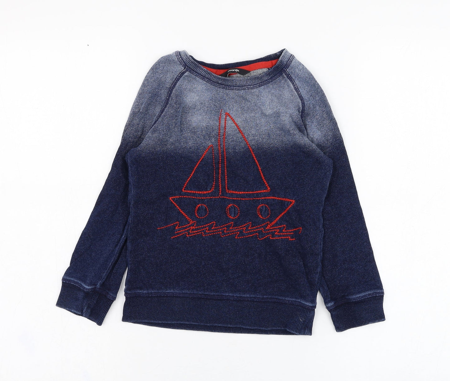 George Boys Blue  Cotton Pullover Sweatshirt Size 4-5 Years  Pullover - Sail Boat