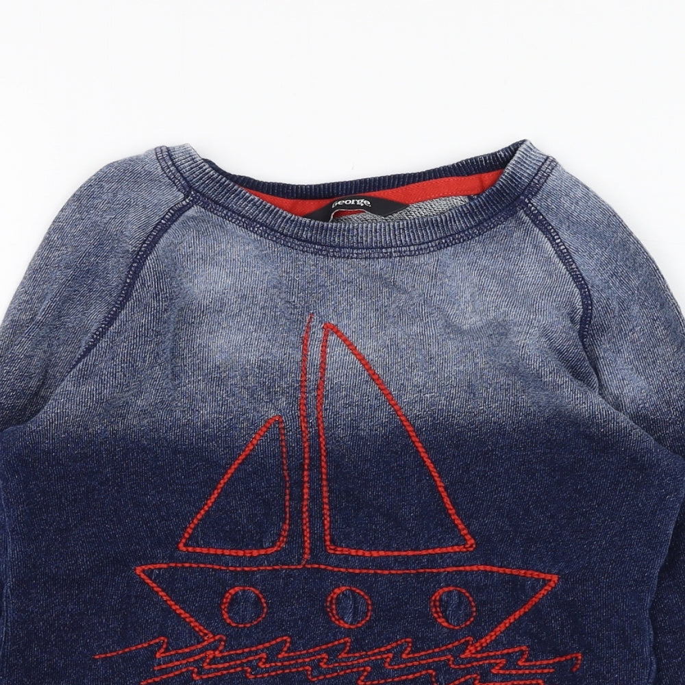 George Boys Blue  Cotton Pullover Sweatshirt Size 4-5 Years  Pullover - Sail Boat