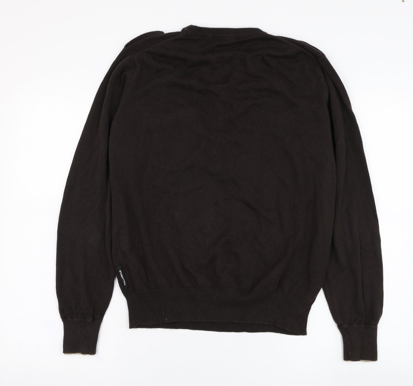 Full Circle Mens Brown V-Neck  Cotton Pullover Jumper Size L