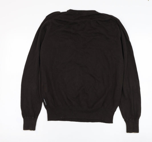 Full Circle Mens Brown V-Neck  Cotton Pullover Jumper Size L