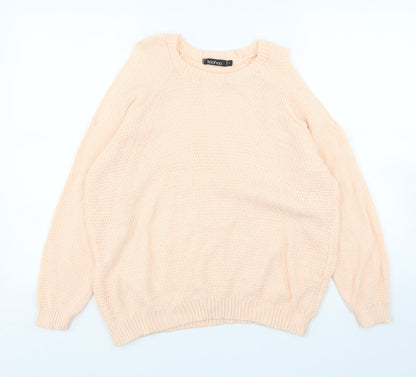 Boohoo Womens Pink Round Neck  Acrylic Pullover Jumper Size L