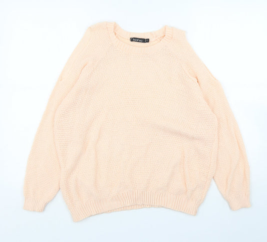 Boohoo Womens Pink Round Neck  Acrylic Pullover Jumper Size L