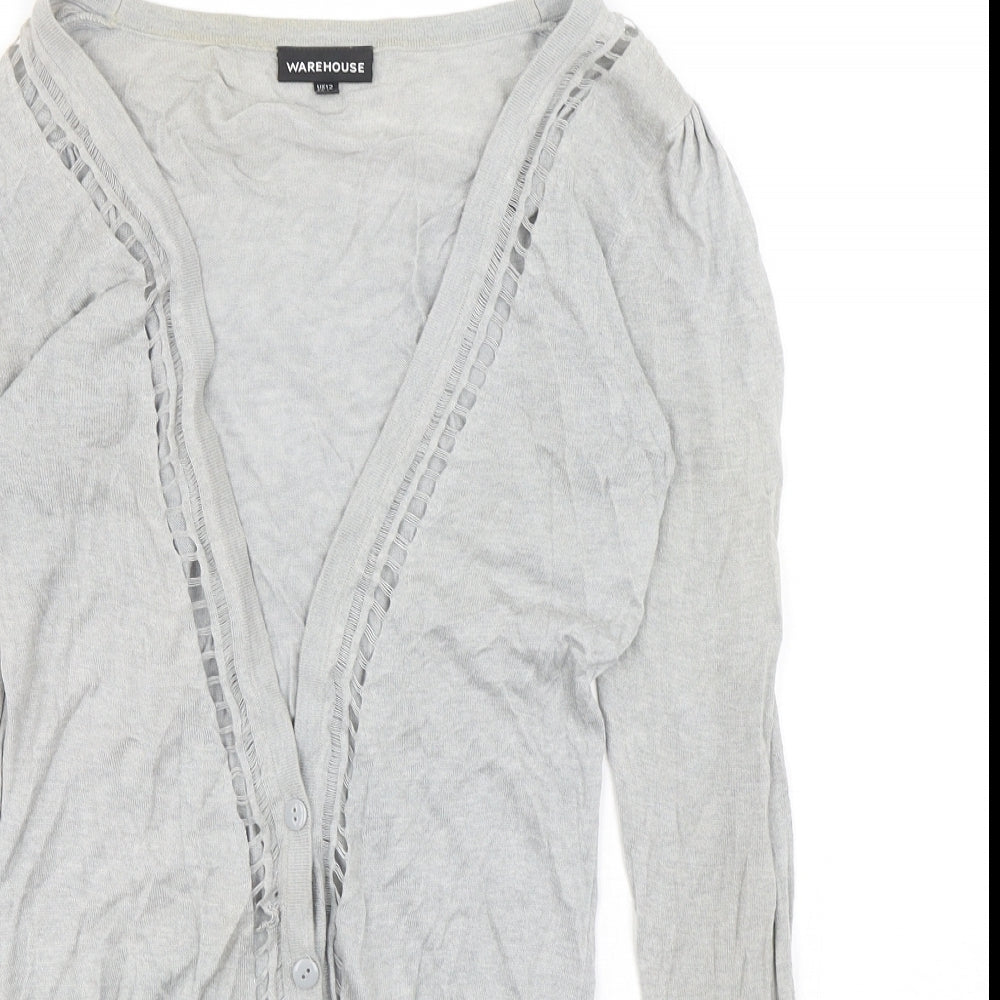 Womens UK Size 12 Warehouse Grey Cardigan Jumper