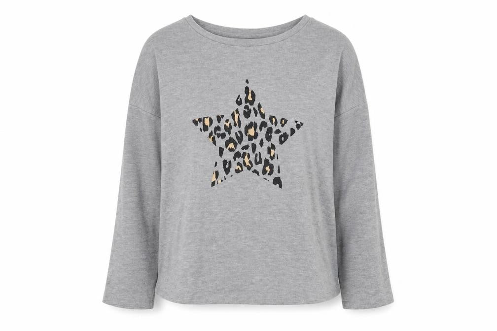 Front view of F&F women’s grey polyester pullover sweatshirt, size UK 10, pullover