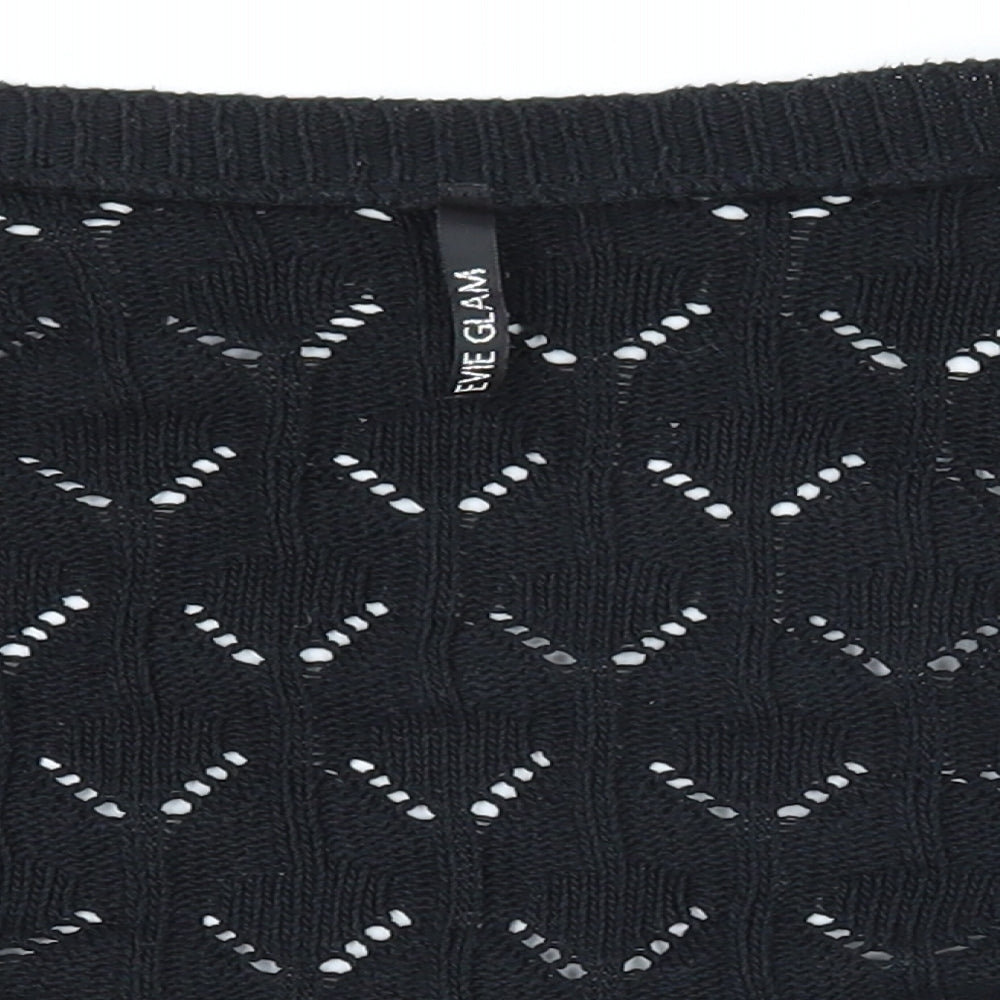 E-vie Womens Black V-Neck  Acrylic Cardigan Jumper Size 10