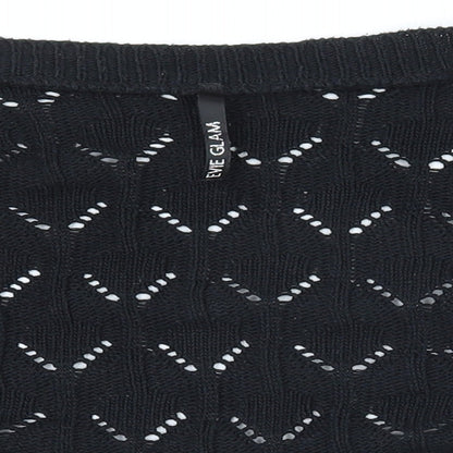E-vie Womens Black V-Neck  Acrylic Cardigan Jumper Size 10