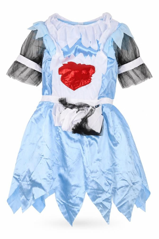 Front view of Smiffys women’s blue polyester fit & flare, round neck pullover - zombie undead nurse fancy dress costume