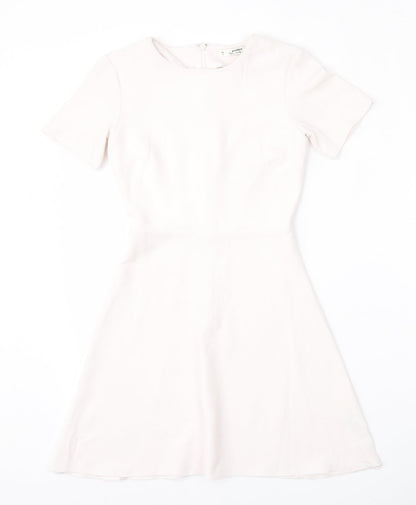 Miss Selfridge Womens White  Polyester Fit & Flare  Size 4  Round Neck
