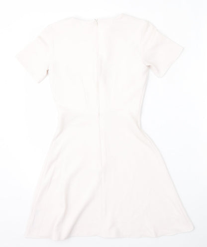 Miss Selfridge Womens White  Polyester Fit & Flare  Size 4  Round Neck