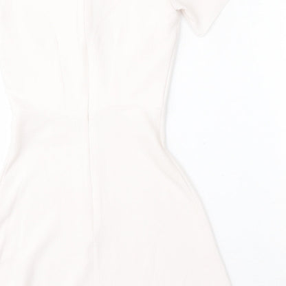 Miss Selfridge Womens White  Polyester Fit & Flare  Size 4  Round Neck