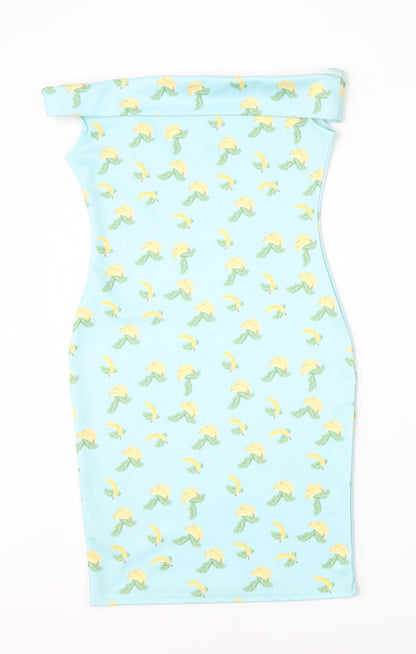 PRETTYLITTLETHING Womens Blue Geometric Polyester Pencil Dress  Size 6  Round Neck