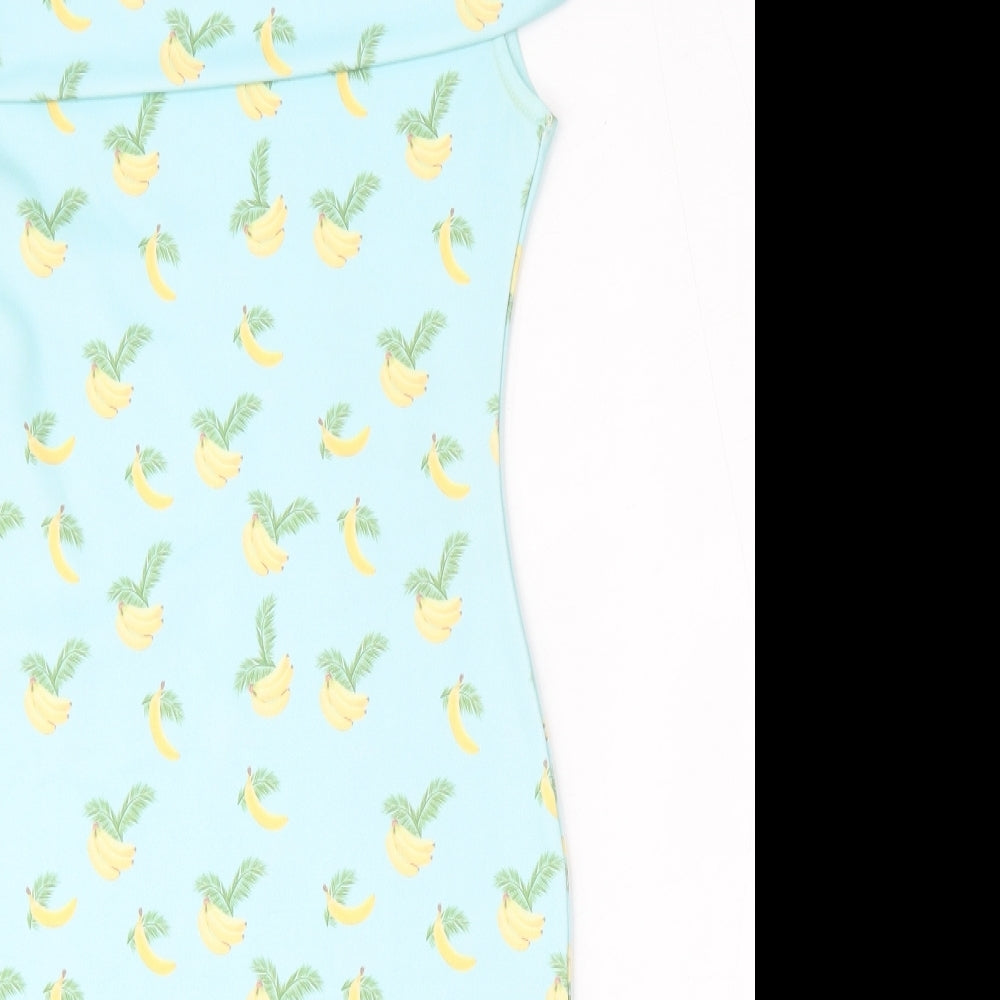 PRETTYLITTLETHING Womens Blue Geometric Polyester Pencil Dress  Size 6  Round Neck