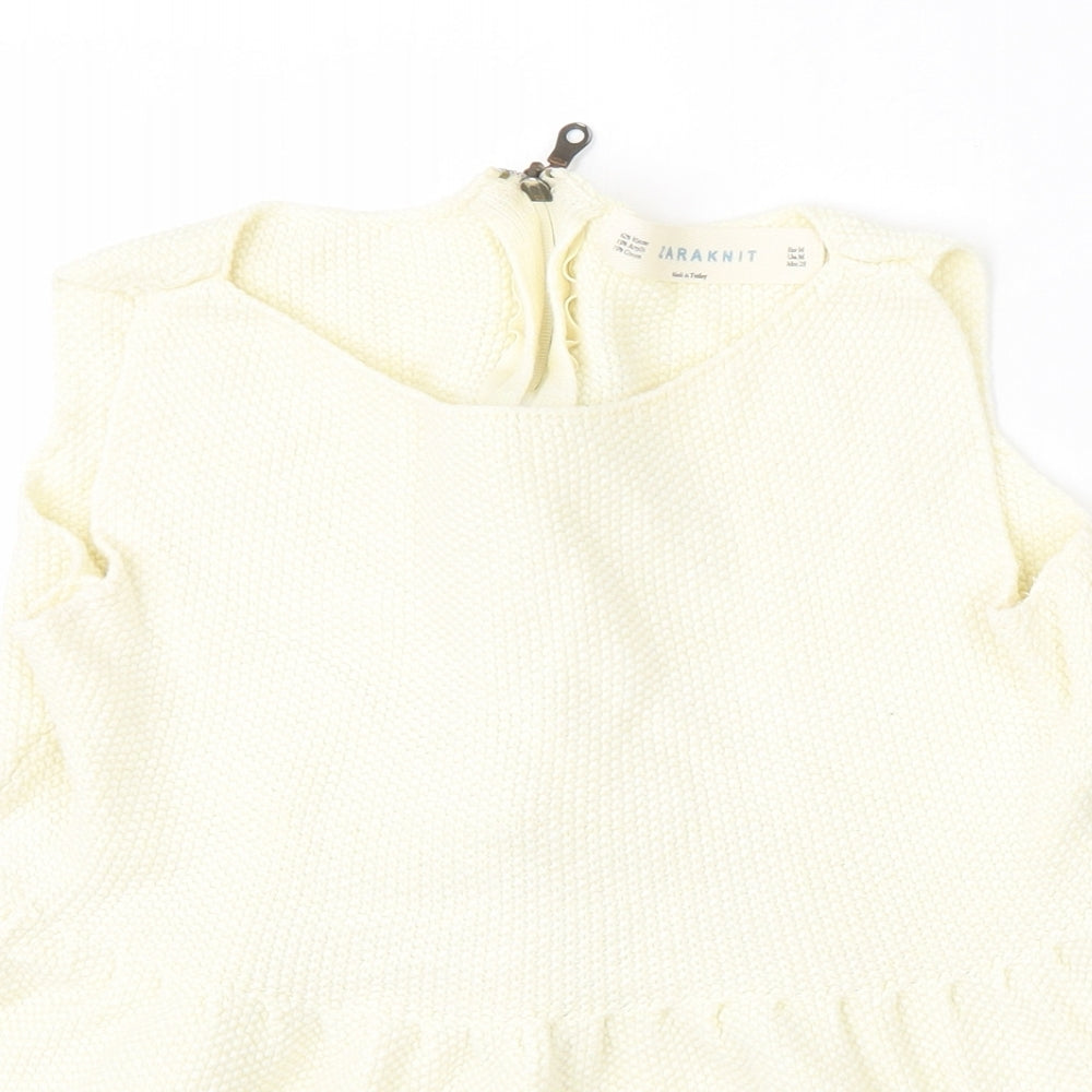 Zara Knit Womens Beige  Viscose Basic Blouse Size M Round Neck