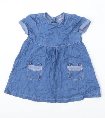 Lullaby Girls Blue  Cotton Trapeze & Swing  Size 18-24 Months  Round Neck Button